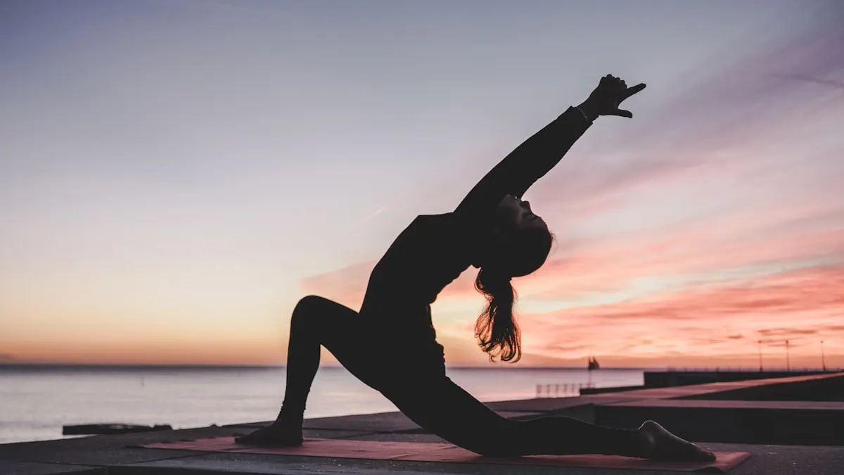 Person stretching outdoors in soft morning light